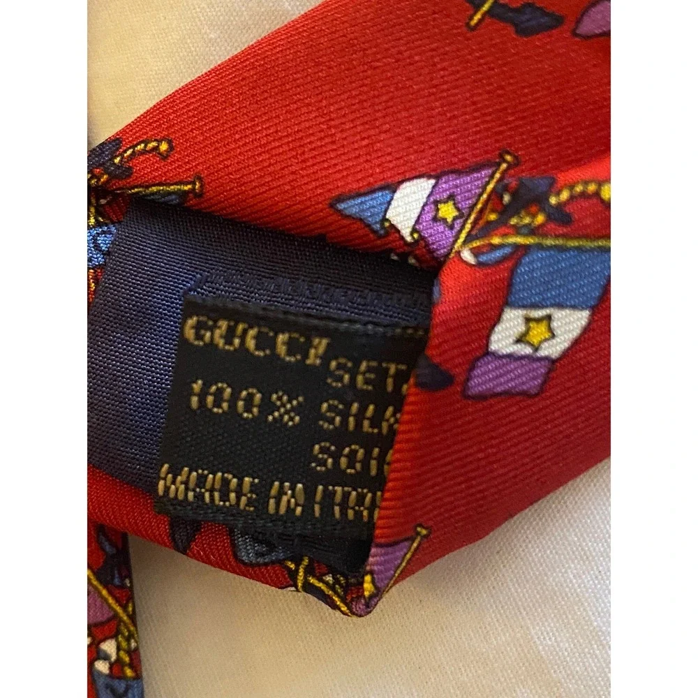 Vintage Gucci‎ Silk Tie Flags Anchors Nautical